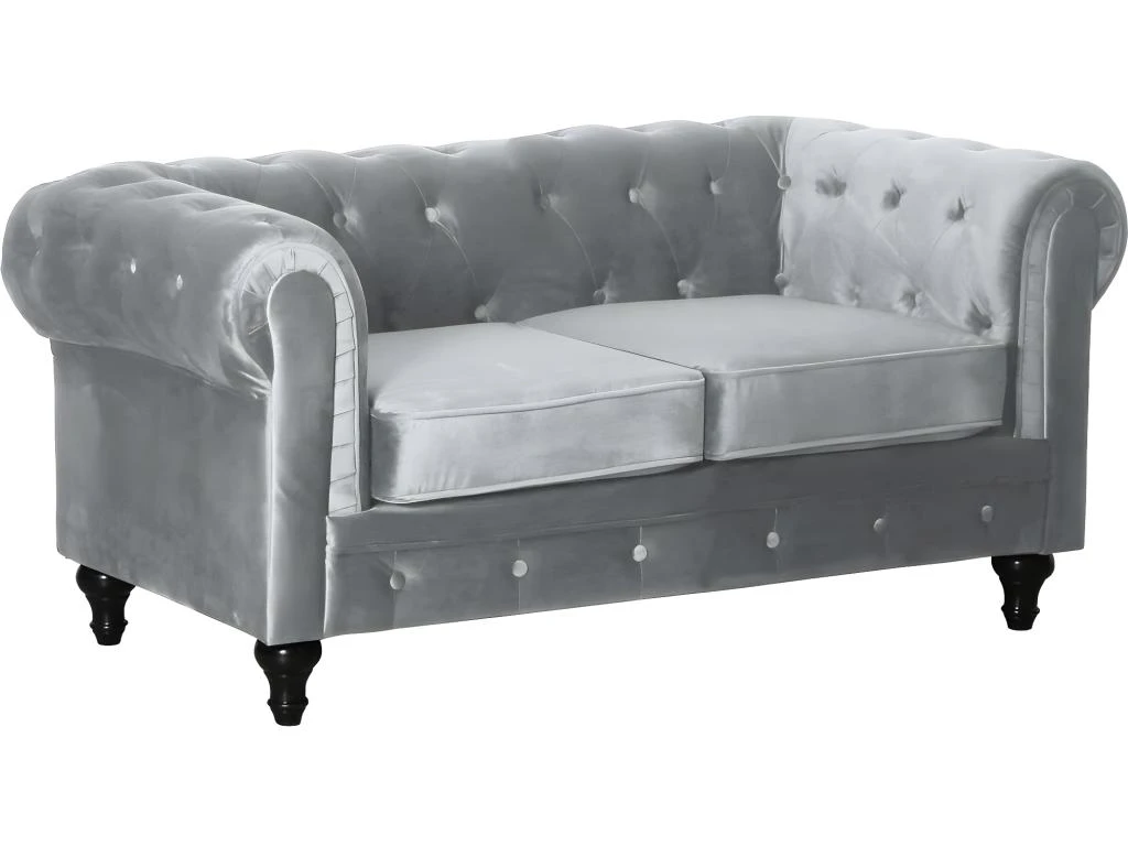 Canapé Fixe Chesterfield Velours "Aliza" - 157 X 82 X 70 Cm - 2 Places - Gris 1 Canapé Fixe Chesterfield Velours "Aliza" - 157 X 82 X 70 Cm - 2 Places - Gris