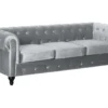 Canapé Fixe Chesterfield Velours "Aliza" - 208 X 82 X 70 Cm - 3 Places - Gris
