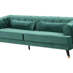 Canapé Fixe En Velours "Gloria" - 216 X 86 X 76 Cm - 3 Places - Vert Foncé