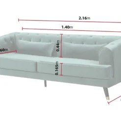 Canapé Fixe En Velours "Gloria" - 216 X 86 X 76 Cm - 3 Places - Vert Foncé -Promos Chesteris Boutique canape 8913343