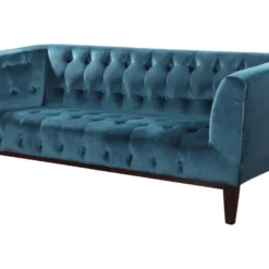 Canapé Droit Fixe En Velours "Vanessa" - 3 Places - Bleu Canard