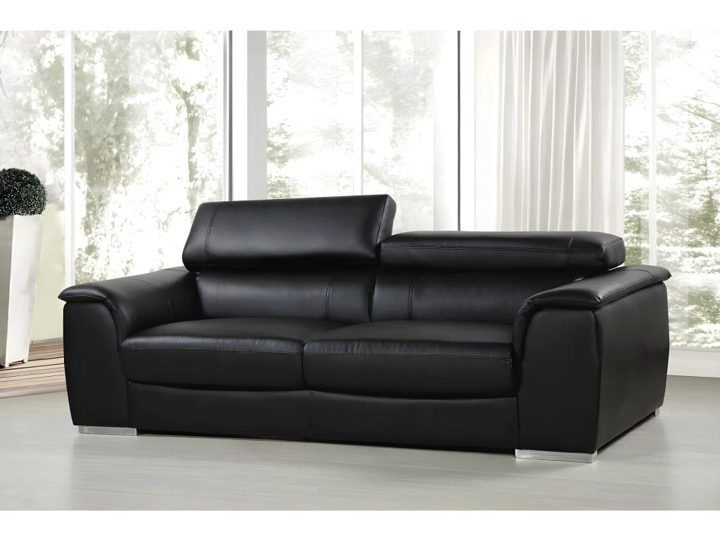 Canapé Fixe En Cuir Reconstitué Et PVC "Bari" - 210 X 96 X 72 Cm - 3 Places - Noir 1 Canapé Fixe En Cuir Reconstitué Et PVC "Bari" - 210 X 96 X 72 Cm - 3 Places - Noir