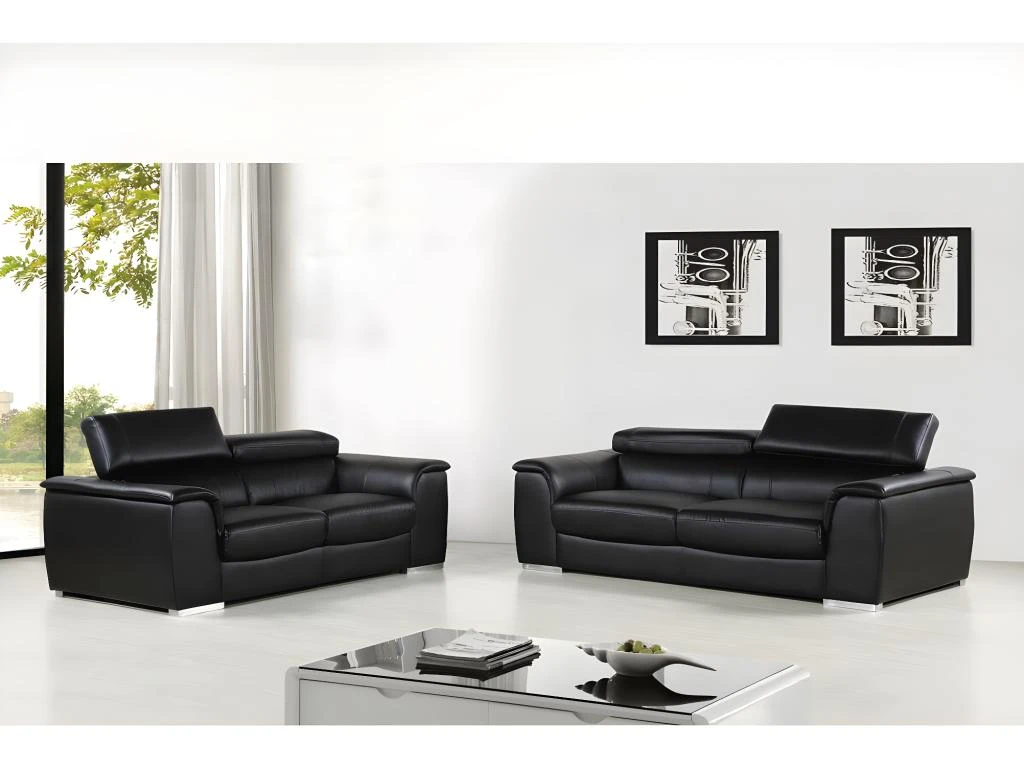 Canapé Fixe En Cuir Reconstitué Et PVC "Bari" - 210 X 96 X 72 Cm - 3 Places - Noir 3 Canapé Fixe En Cuir Reconstitué Et PVC "Bari" - 210 X 96 X 72 Cm - 3 Places - Noir – Image 3