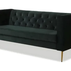 Canapé Fixe En Velours "Bruce" - 196 X 76 X 82 Cm - 3 Places - Vert Foncé