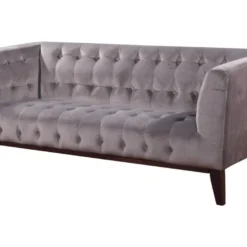 Canapé Droit Fixe En Velours "Vanessa" - 3 Places - Gris Clair