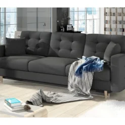 Canapé 3 Places Convertible - En Tissu De Qualité Gris Foncé, ASVENA -Promos Chesteris Boutique canape 9168109