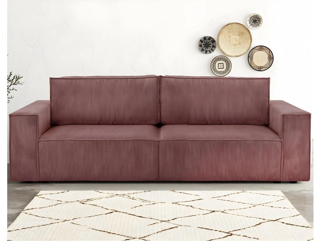 Canapé Convertible 3 Places Avec Coffre De Rangement En Velours Côtelé Vieux Rose - Harper 2 Canapé Convertible 3 Places Avec Coffre De Rangement En Velours Côtelé Vieux Rose - Harper – Image 2