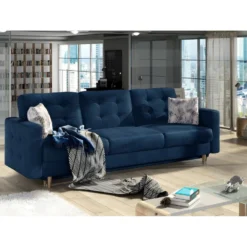 Canapé 3 Places Convertible - En Tissu De Qualité Bleu, ASVENA VELOURS