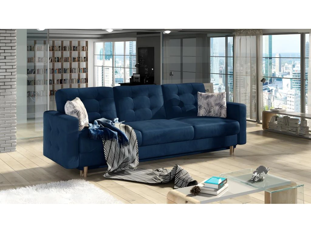Canapé 3 Places Convertible - En Tissu De Qualité Bleu, ASVENA VELOURS 1 Canapé 3 Places Convertible - En Tissu De Qualité Bleu, ASVENA VELOURS