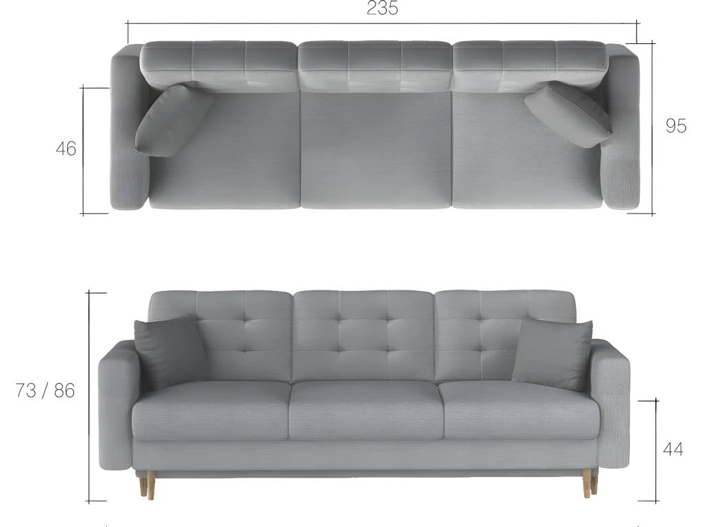 Canapé 3 Places Convertible - En Tissu De Qualité Bleu, ASVENA VELOURS 5 Canapé 3 Places Convertible - En Tissu De Qualité Bleu, ASVENA VELOURS – Image 5