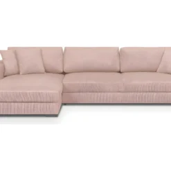 Canapé D'angle à Gauche Convertible 5 Places En Velours Côtelé Rose Pâle Avec Coffre De Rangement - Robin