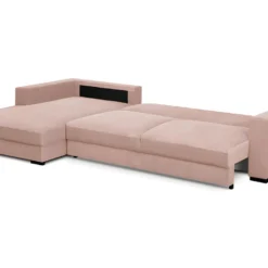 Canapé D'angle à Gauche Convertible 5 Places En Velours Côtelé Rose Pâle Avec Coffre De Rangement - Robin -Promos Chesteris Boutique canape 9168245