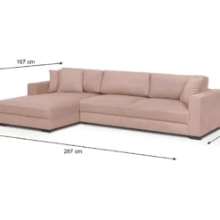 Canapé D'angle à Gauche Convertible 5 Places En Velours Côtelé Rose Pâle Avec Coffre De Rangement - Robin -Promos Chesteris Boutique canape 9168247