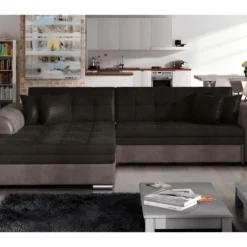 Canapé D'angle Convertible En Tissu Velours Luxe, Chocolat Et Marron, 5 Places, Angle Gauche (vu De Face), SOHO VELOURS