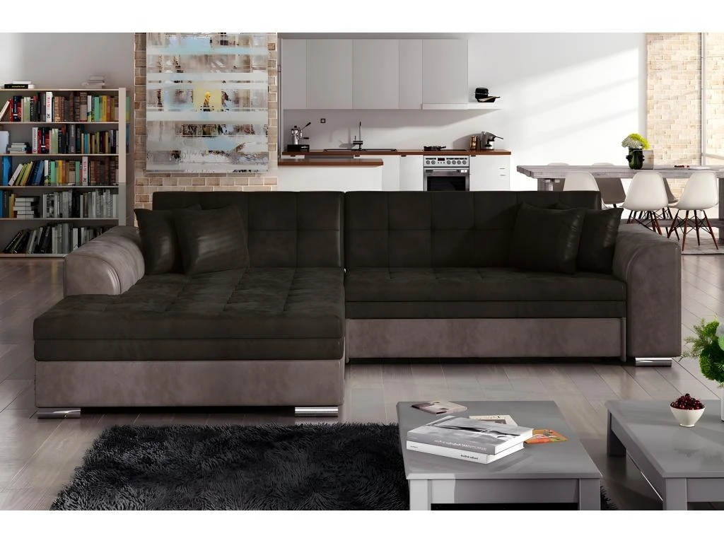 Canapé D'angle Convertible En Tissu Velours Luxe, Chocolat Et Marron, 5 Places, Angle Gauche (vu De Face), SOHO VELOURS 1 Canapé D'angle Convertible En Tissu Velours Luxe, Chocolat Et Marron, 5 Places, Angle Gauche (vu De Face), SOHO VELOURS