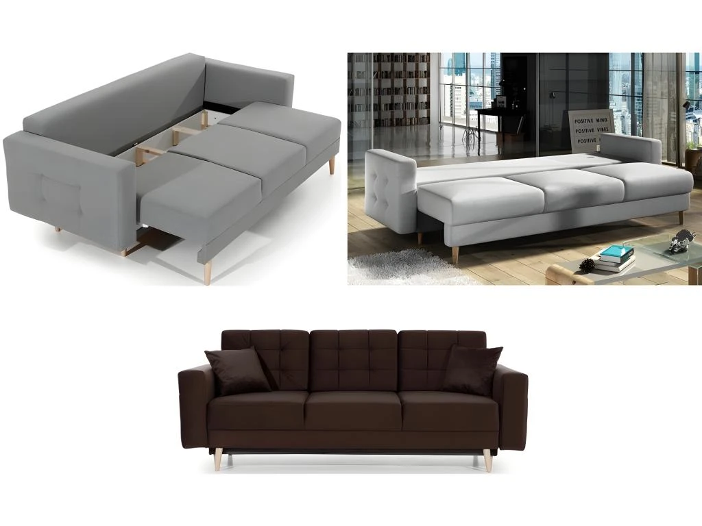 Canapé 3 Places Convertible - En Tissu De Qualité Marron, ASVENA VELOURS 3 Canapé 3 Places Convertible - En Tissu De Qualité Marron, ASVENA VELOURS – Image 3