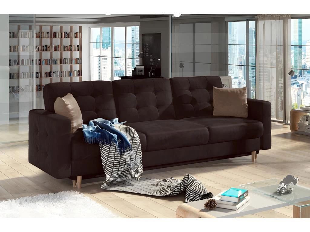 Canapé 3 Places Convertible - En Tissu De Qualité Marron, ASVENA VELOURS 4 Canapé 3 Places Convertible - En Tissu De Qualité Marron, ASVENA VELOURS – Image 4