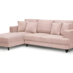 Canapé D'angle à Gauche Convertible 4 Places En Velours Côtelé Rose Pâle - Marceau -Promos Chesteris Boutique canape 9168577