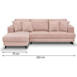 Canapé D'angle à Gauche Convertible 4 Places En Velours Côtelé Rose Pâle - Marceau -Promos Chesteris Boutique canape 9168579