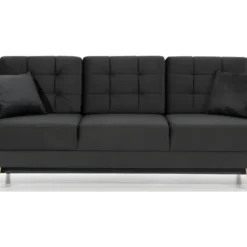 Canapé 3 Places Convertible - En Tissu De Qualité, Gris Foncé, ASVENA VELOURS