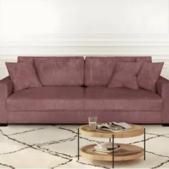 Canapé Convertible 3 Places En Velours Côtelé Rose Blush Avec Coffre De Rangement - Robin