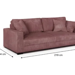 Canapé Convertible 3 Places En Velours Côtelé Rose Blush Avec Coffre De Rangement - Robin -Promos Chesteris Boutique canape 9168761