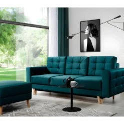 Canapé 3 Places Convertible - En Tissu De Qualité Vert, ASVENA VELOURS
