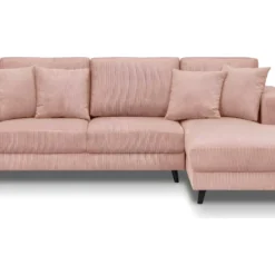 Canapé D'angle à Droite Convertible 4 Places En Velours Côtelé Rose Pâle - Marceau