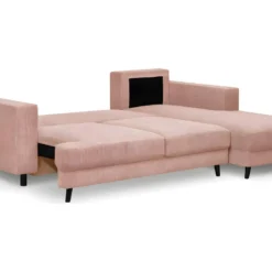 Canapé D'angle à Droite Convertible 4 Places En Velours Côtelé Rose Pâle - Marceau -Promos Chesteris Boutique canape 9168825