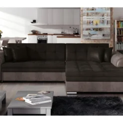 Canapé D'angle Convertible En Tissu Velours Luxe, Chocolat Et Marron, 5 Places, Angle Droit (vu De Face), SOHO VELOURS