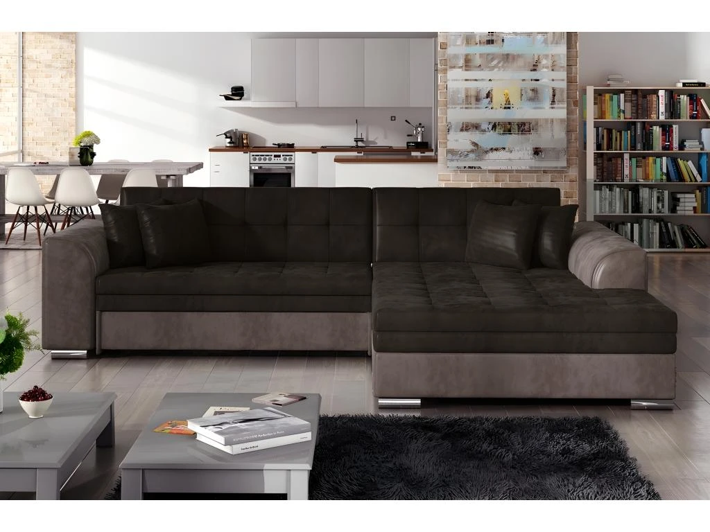 Canapé D'angle Convertible En Tissu Velours Luxe, Chocolat Et Marron, 5 Places, Angle Droit (vu De Face), SOHO VELOURS 1 Canapé D'angle Convertible En Tissu Velours Luxe, Chocolat Et Marron, 5 Places, Angle Droit (vu De Face), SOHO VELOURS