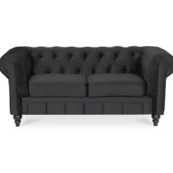 Canapé Chesterfield Velours 2 Places Altesse Noir