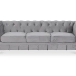 Canapé Chesterfield Velours 3 Places Altesse Argent