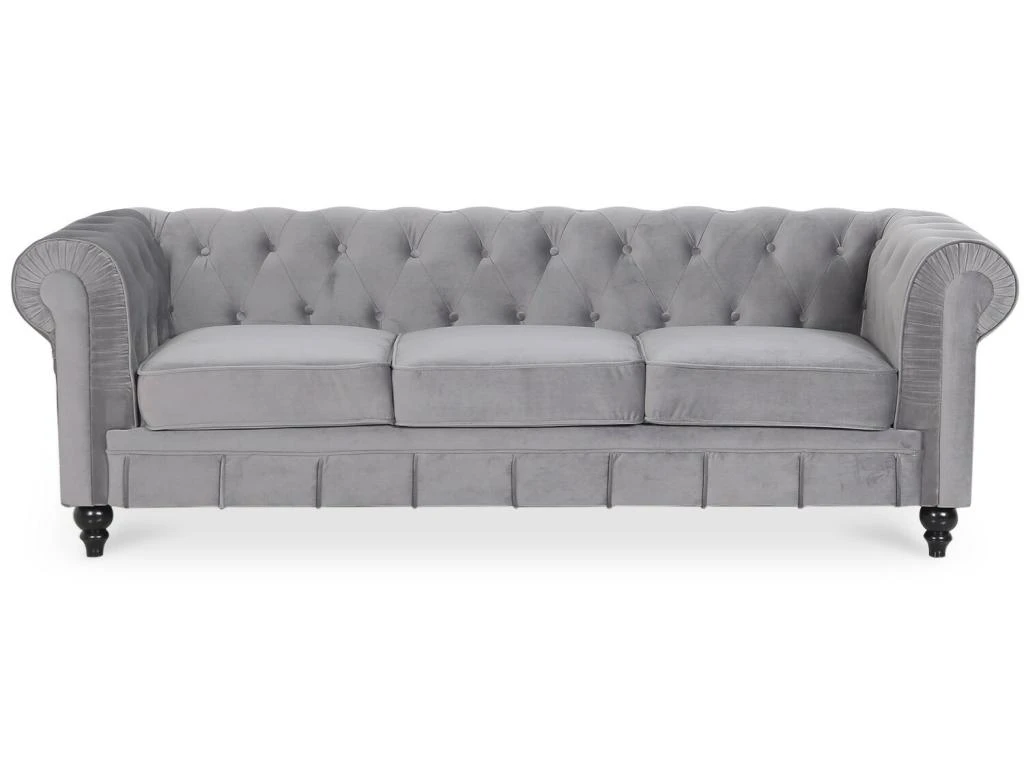Canapé Chesterfield Velours 3 Places Altesse Argent 1 Canapé Chesterfield Velours 3 Places Altesse Argent