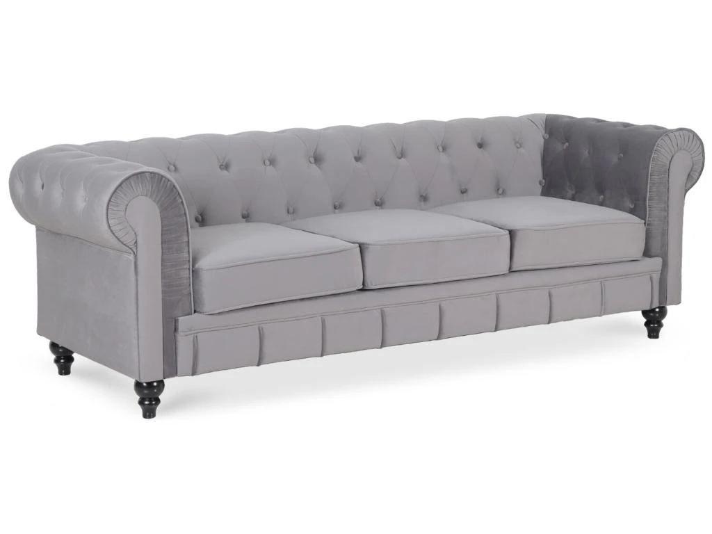 Canapé Chesterfield Velours 3 Places Altesse Argent 2 Canapé Chesterfield Velours 3 Places Altesse Argent – Image 2