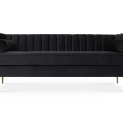Canapé 3 Places James Velours Noir Pieds Doré