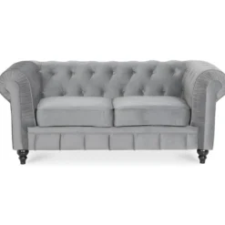 Canapé Chesterfield Velours 2 Places Altesse Argent