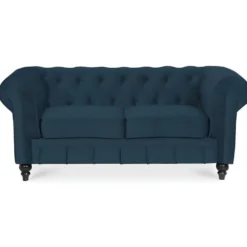 Canapé Chesterfield Velours 2 Places Altesse Bleu Foncé