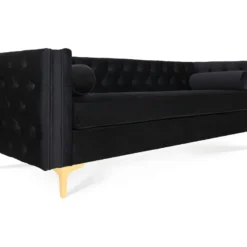 Canapé 3 Places Edward Velours Noir Pieds Doré