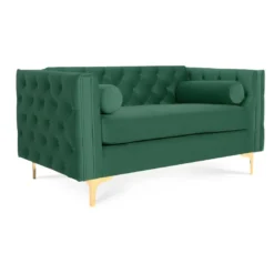 Canapé 2 Places Edward Velours Vert Pieds Doré