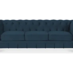 Canape Chesterfield Velours 3 Places Altesse Bleu Foncé