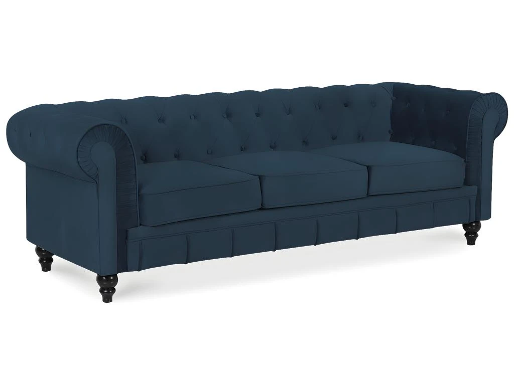 Canape Chesterfield Velours 3 Places Altesse Bleu Foncé 2 Canape Chesterfield Velours 3 Places Altesse Bleu Foncé – Image 2