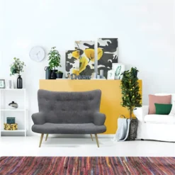 HELICIA - Canapé Fixe 2 Places Tissu Gris -Promos Chesteris Boutique canape 9169887