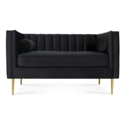 Canapé 2 Places James Velours Noir Pieds Doré