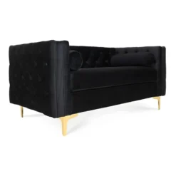 Canapé 2 Places Edward Velours Noir Pieds Doré