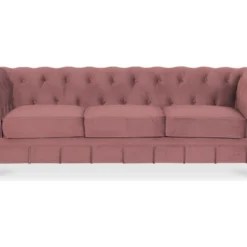 Canape Chesterfield Velours 3 Places Altesse Vieux Rose