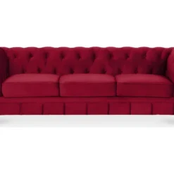 Canape Chesterfield Velours 3 Places Altesse Rouge