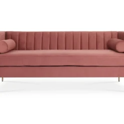 Canapé 3 Places James Velours Vieux Rose Pieds Doré