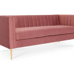 Canapé 3 Places James Velours Vieux Rose Pieds Doré -Promos Chesteris Boutique canape 9170251