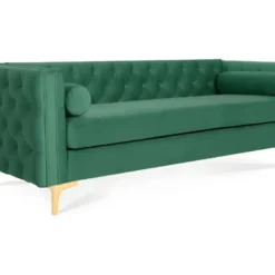 Canapé 3 Places Edward Velours Vert Pieds Doré
